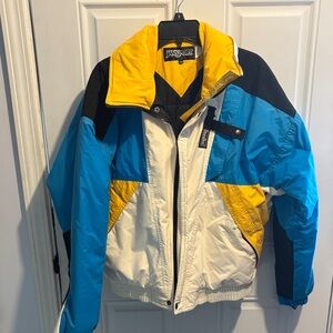 Jansport White Blue Yellow Colorblock Puffer Jacket